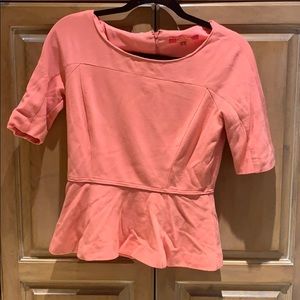 Peachy Pink Zip-back 3/4-Sleeve Peplum Top